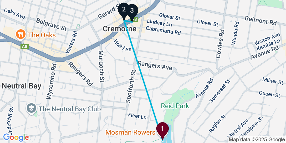Map for 3-Stop Mosman Pub Bar Crawl