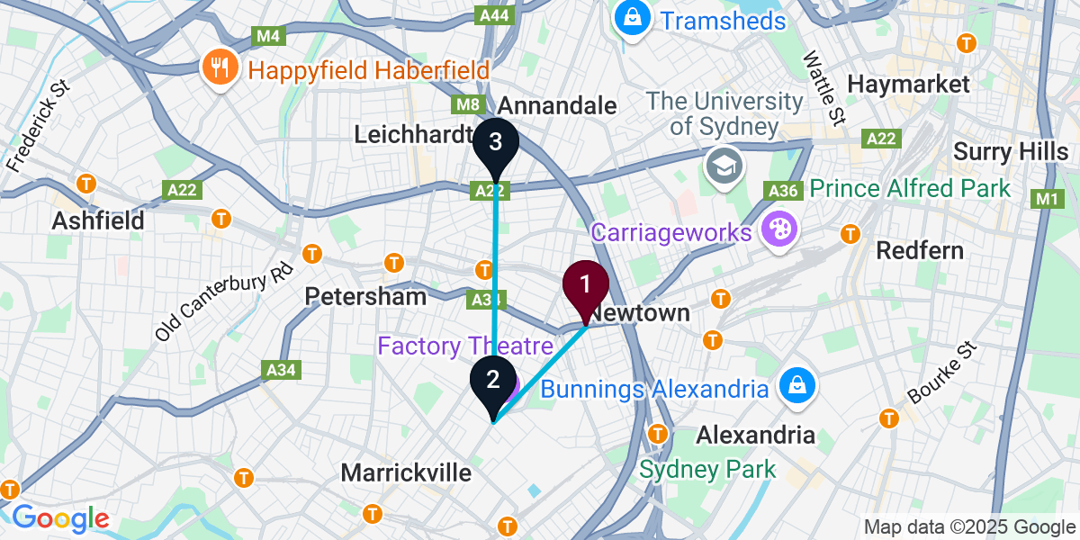 Map for 3-Stop Enmore Nightclub Bar Crawl