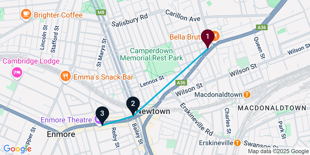 Map for 3-Stop Newtown Wine bar Bar Crawl