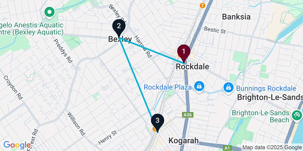 Map for 3-Stop Rockdale Wine bar Bar Crawl