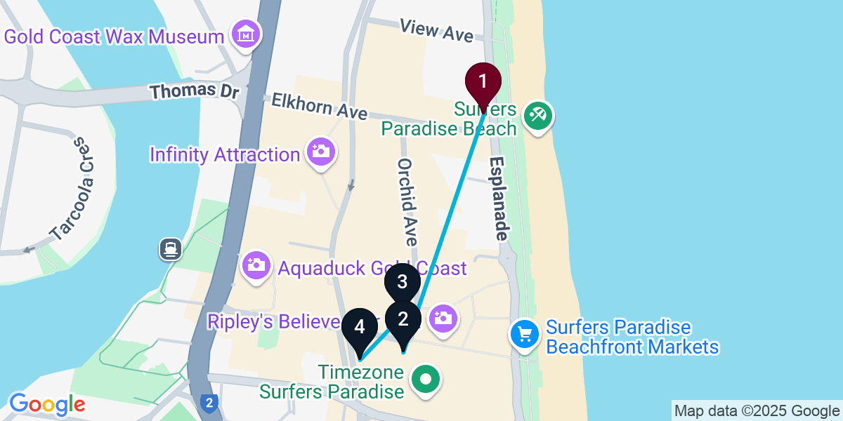 Map for Signature Surfers Paradise Bar Crawl