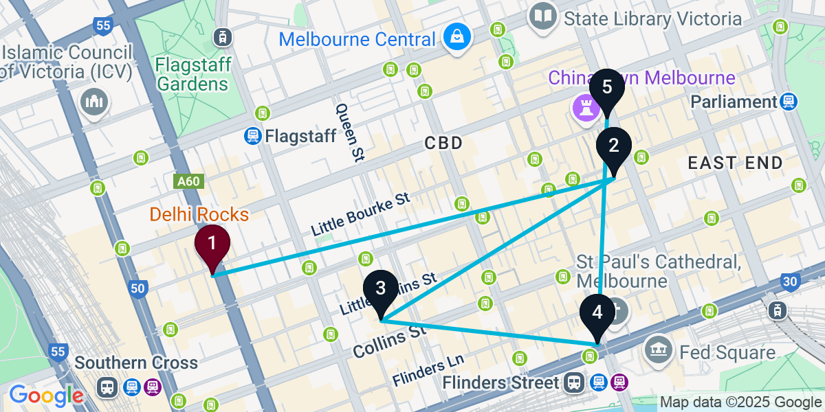 Map for Epic Melbourne Pub Crawl