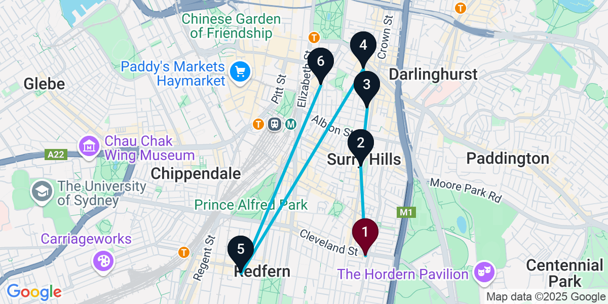Map for 6-Stop Redfern Wine bar Bar Crawl