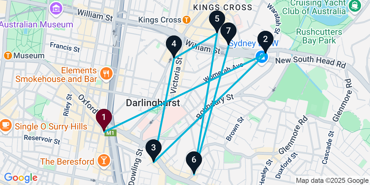 Map for 7-Stop Darlinghurst Wine bar Bar Crawl