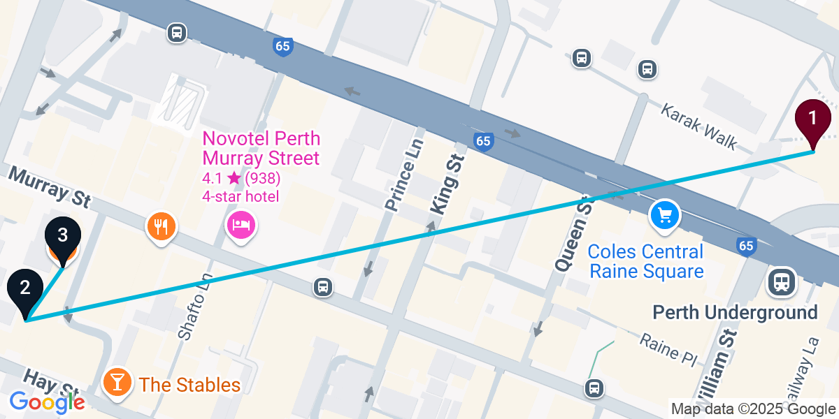 Map for 3-Stop Perth Bar Crawl