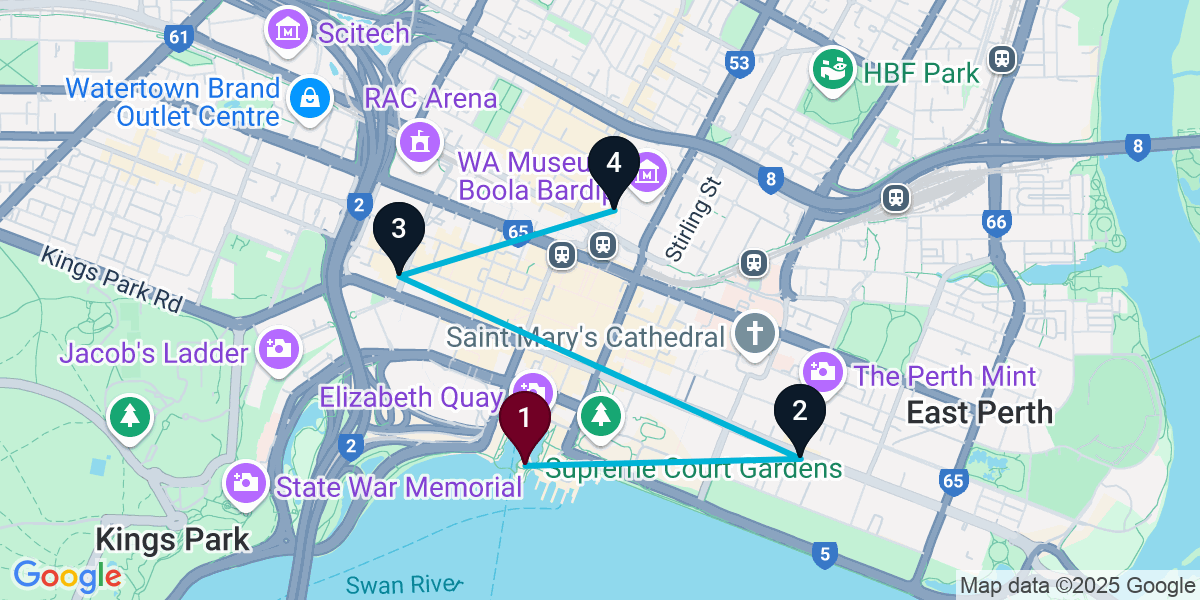Map for 4-Stop Perth Wine bar Bar Crawl