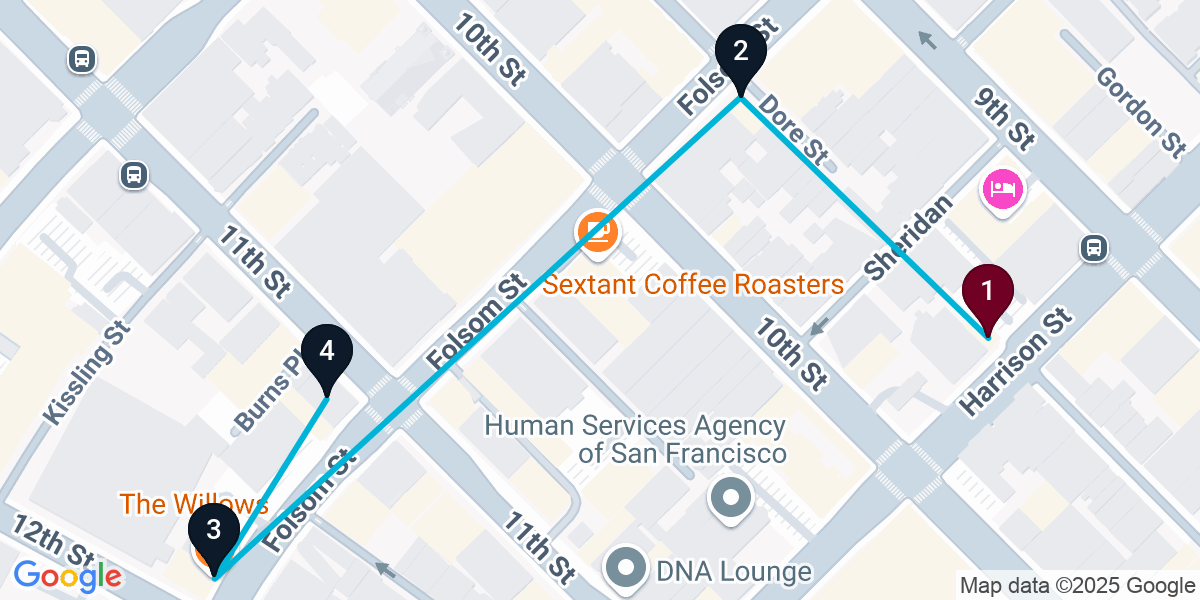 Map for 4-Stop San Francisco Dive bar Bar Crawl