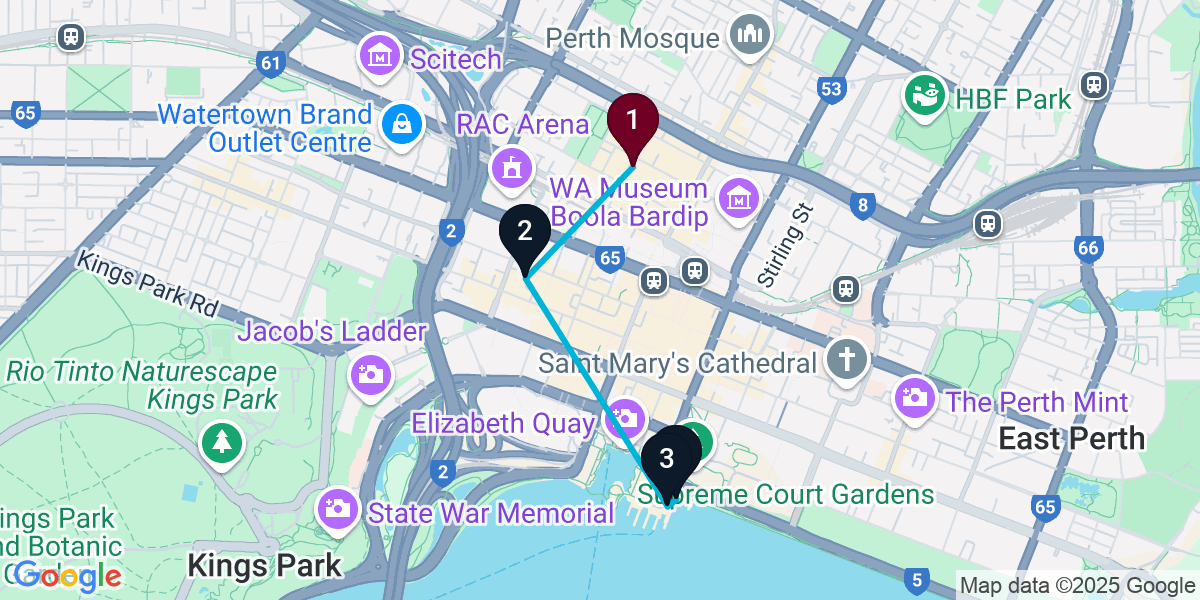 Map for 4-Stop Northbridge Rooftop Bar Crawl