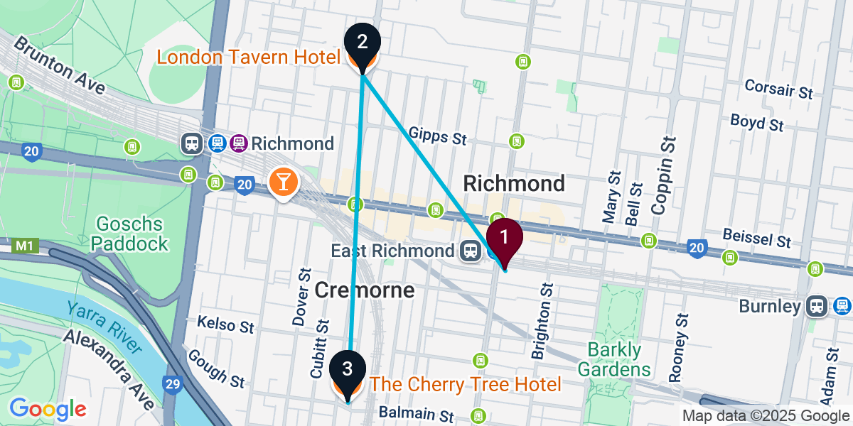 Map for Short Richmond Pub Crawl
