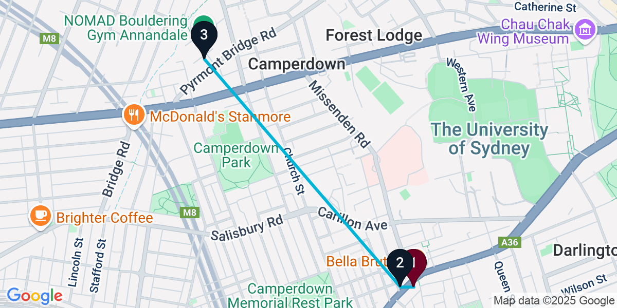 Map for 3-Stop Newtown Rooftop Bar Crawl