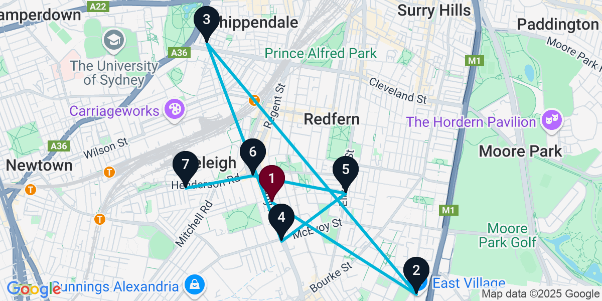 Map for 7-Stop Waterloo Pub Bar Crawl