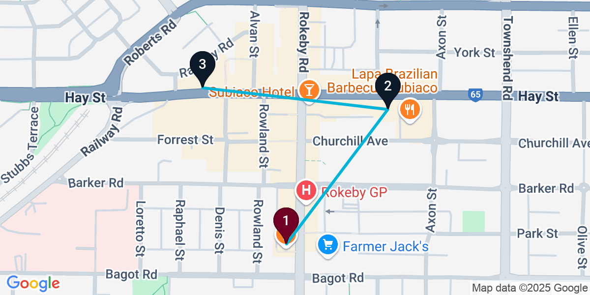 Map for 3-Stop Subiaco Cocktail Bar Crawl