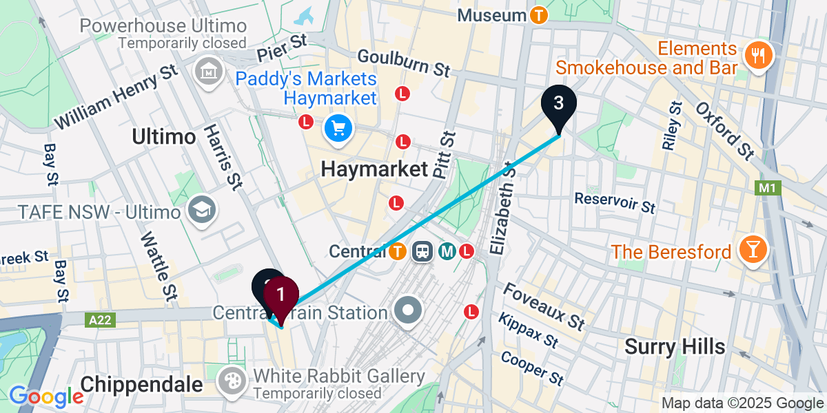 Map for 3-Stop Chippendale Bar Crawl