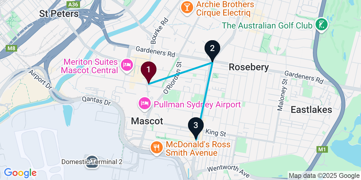 Map for 3-Stop Mascot Pub Bar Crawl