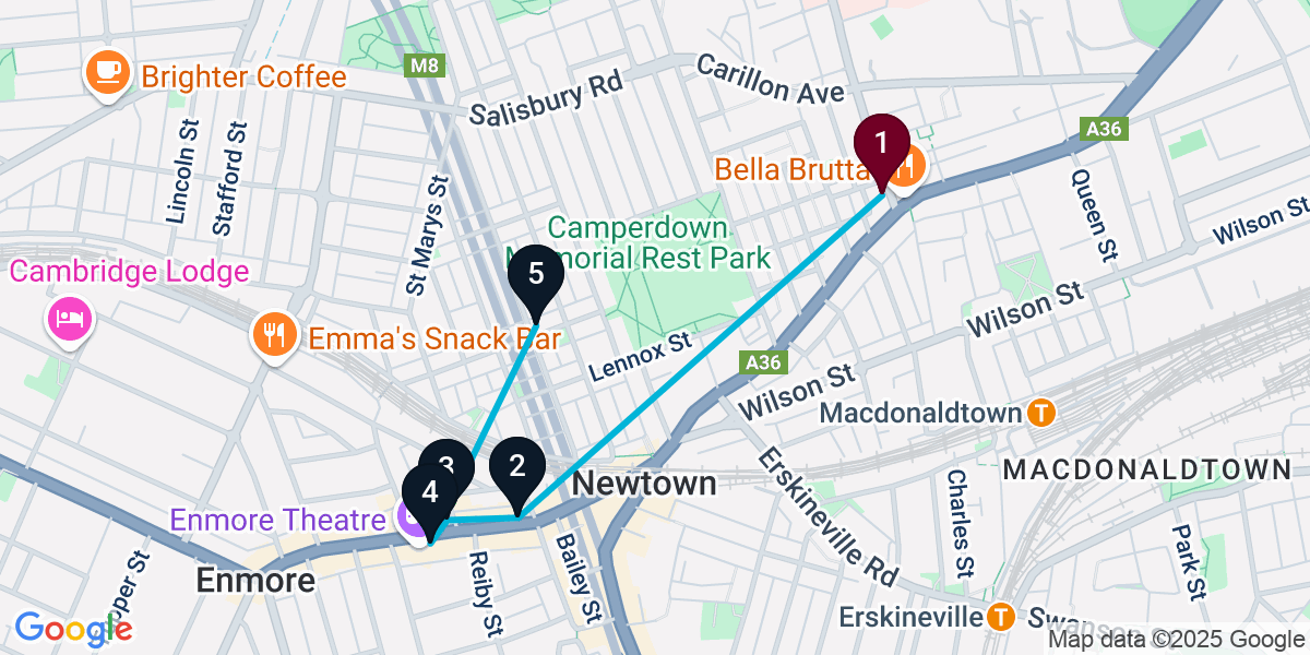 Map for 5-Stop Newtown Bar Crawl