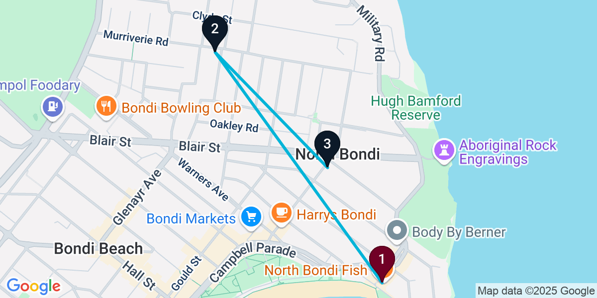Map for 3-Stop North Bondi Wine bar Bar Crawl