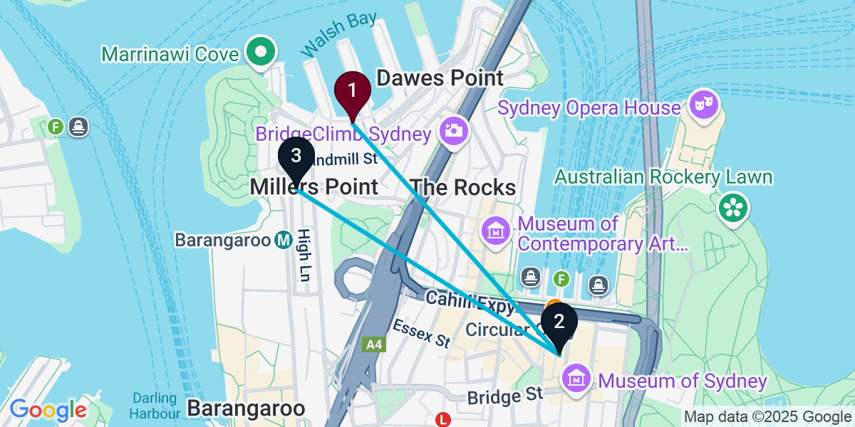 Map for 3-Stop Dawes Point Cocktail Bar Crawl
