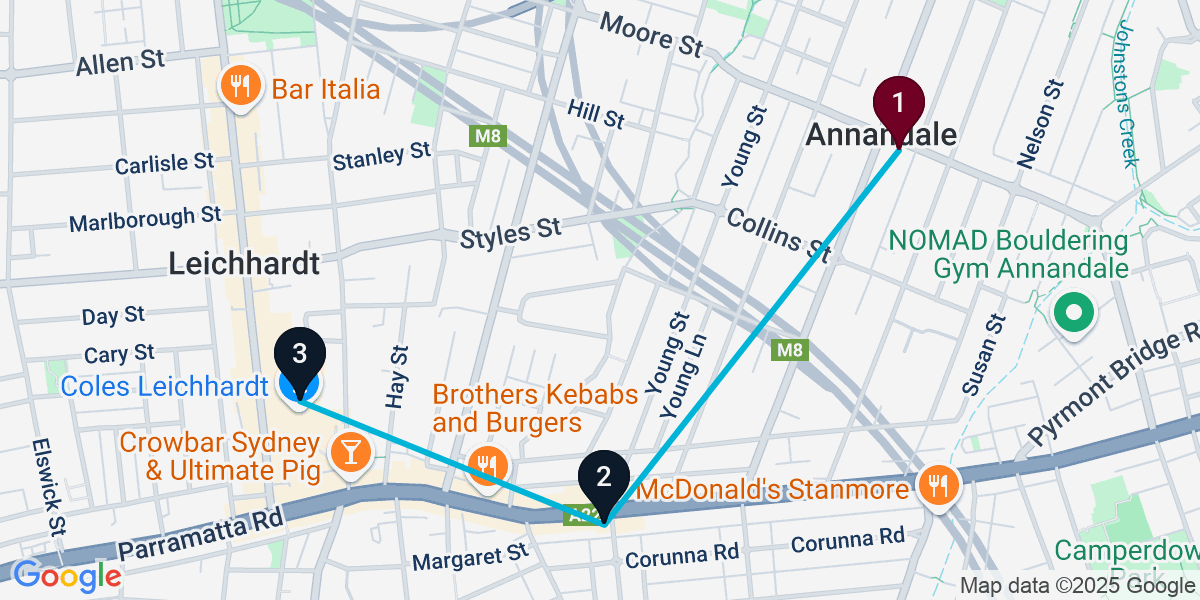 Map for 3-Stop Annandale Wine bar Bar Crawl