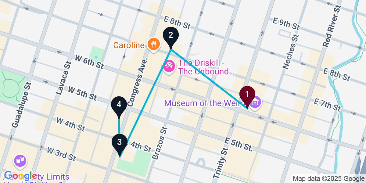Map for 4-Stop Austin Wine bar Bar Crawl