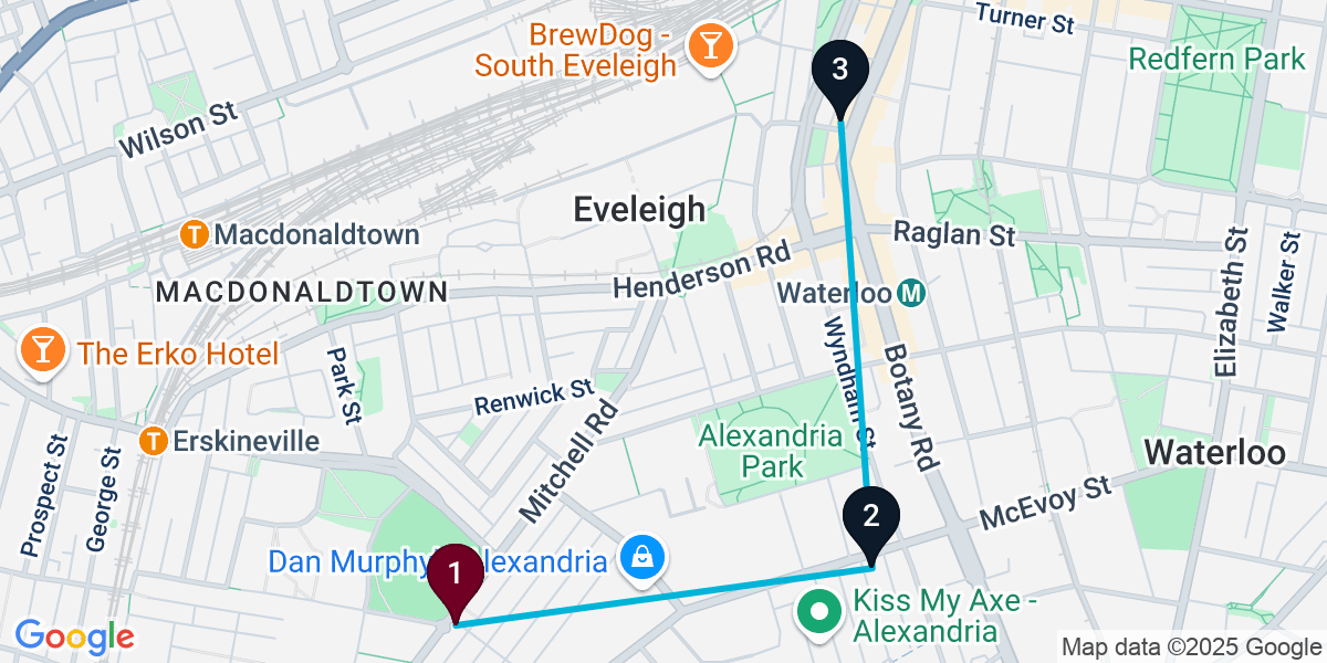 Map for 3-Stop Alexandria Brewery Bar Crawl