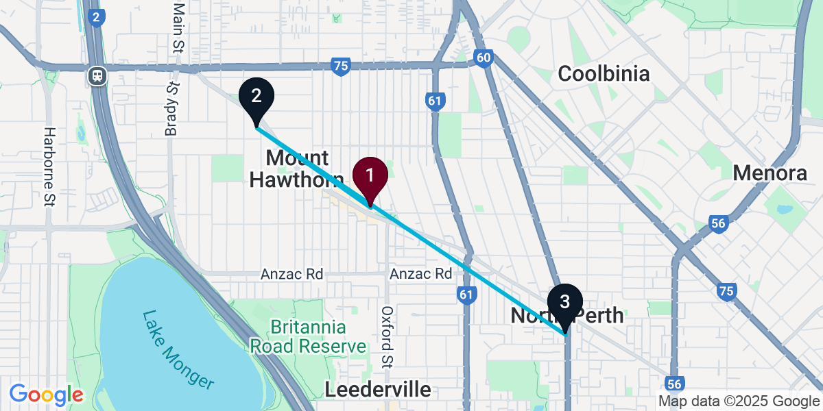 Map for 3-Stop Mount Hawthorn Nightclub Bar Crawl