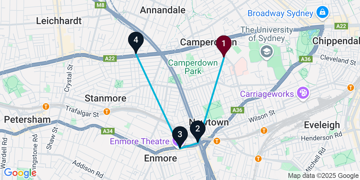 Map for 4-Stop Camperdown Wine bar Bar Crawl