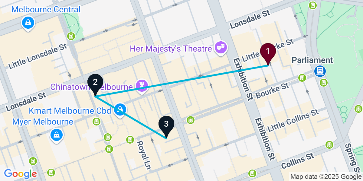 Map for Quick Melbourne Cocktail Bar Crawl