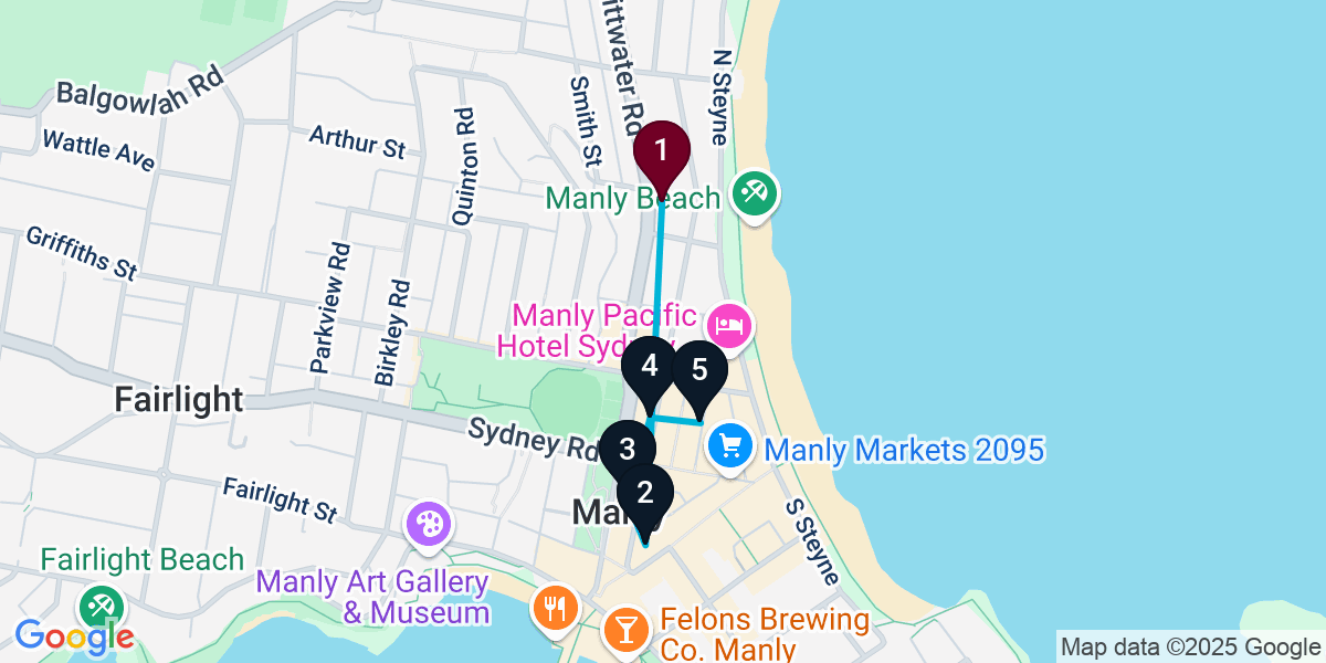Map for 5-Stop Manly Wine bar Bar Crawl