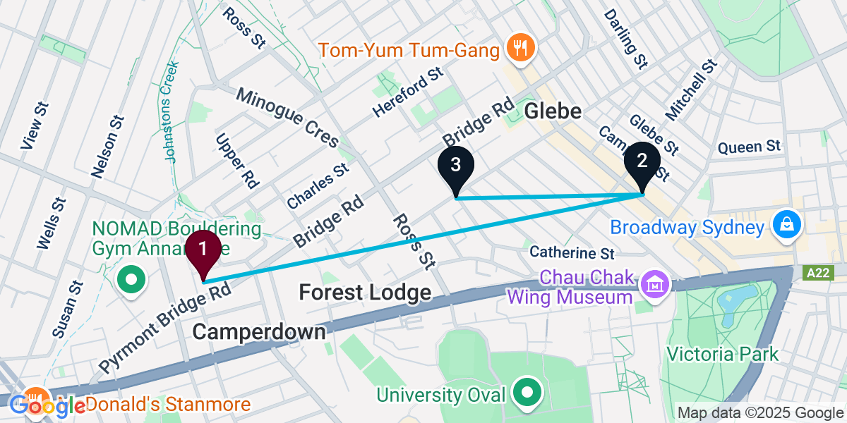 Map for 3-Stop Camperdown Bar Crawl