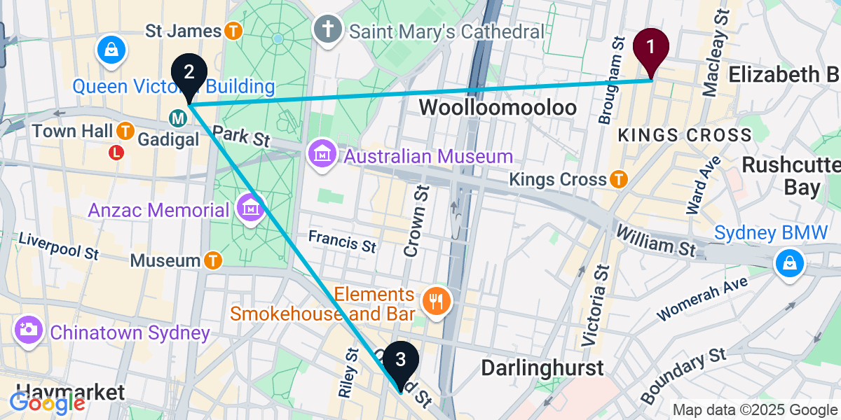 Map for 3-Stop Potts Point Hotel bar Bar Crawl