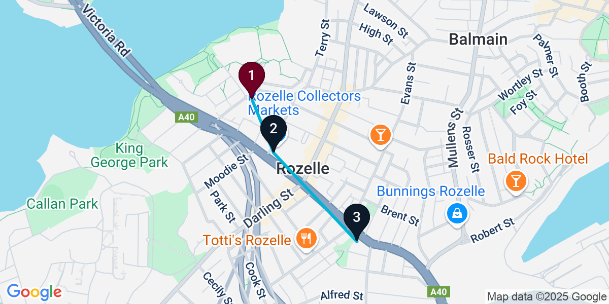 Map for 3-Stop Rozelle Live music Bar Crawl