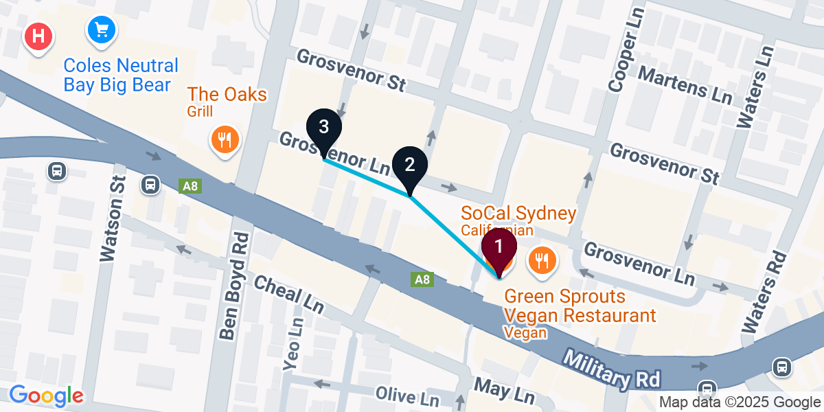 Map for 3-Stop Neutral Bay Bar Crawl