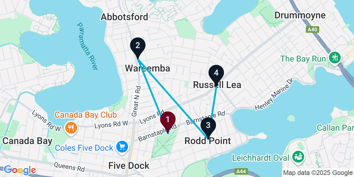 Map for 4-Stop Five Dock Bar Crawl