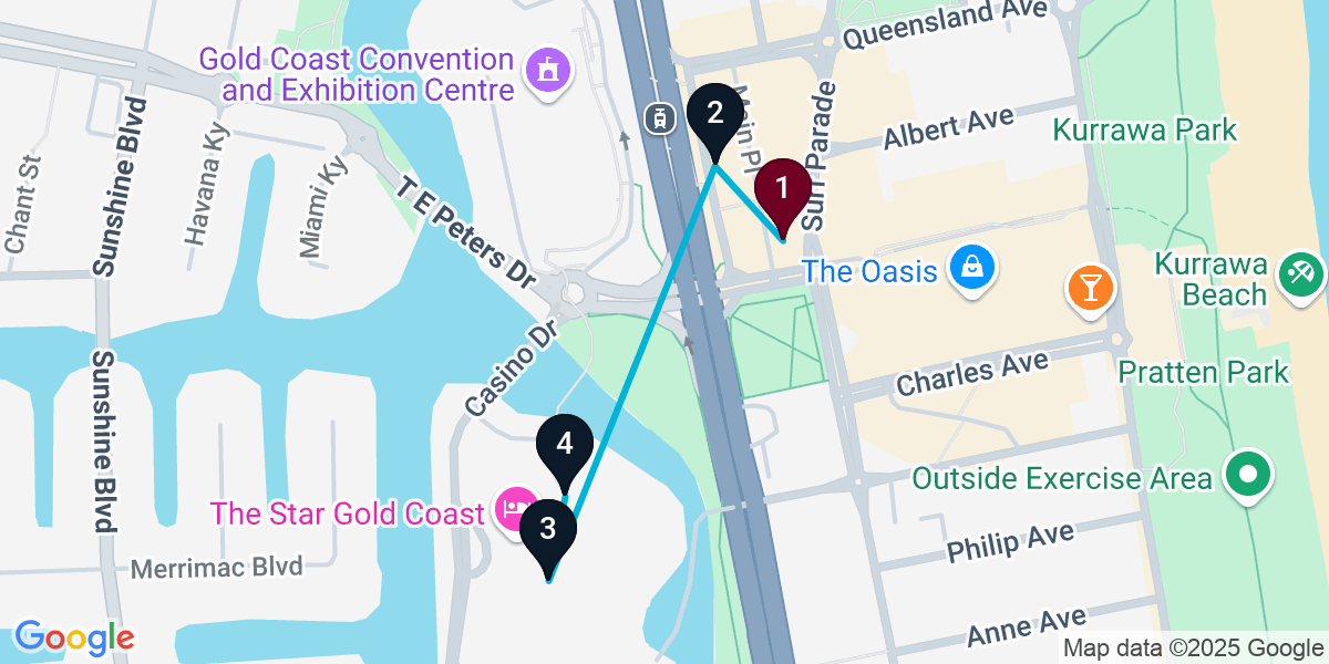 Map for Broadbeach Cocktail Bar Crawl