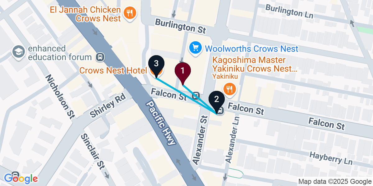Map for 3-Stop Crows Nest Pub Bar Crawl
