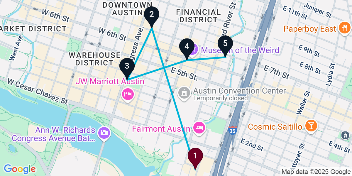 Map for 5-Stop Austin Wine bar Bar Crawl