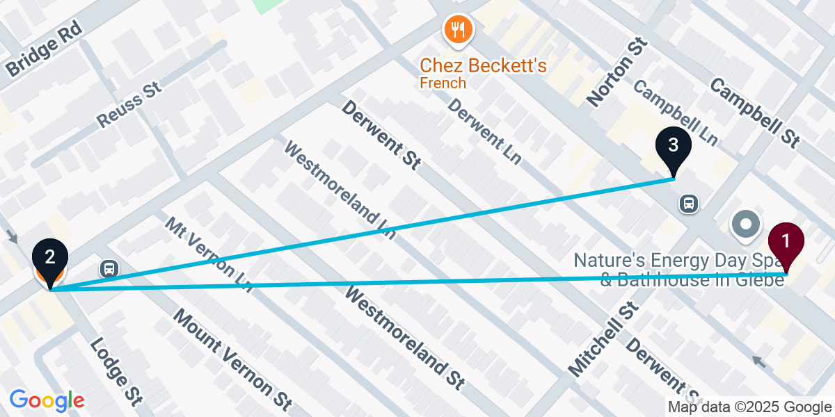 Map for 3-Stop Glebe Bar Crawl