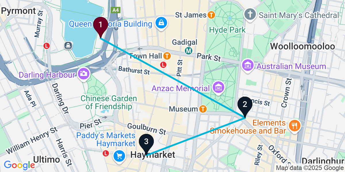 Map for 3-Stop Sydney Nightclub Bar Crawl