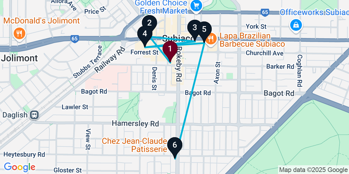 Map for 6-Stop Subiaco Cocktail Bar Crawl