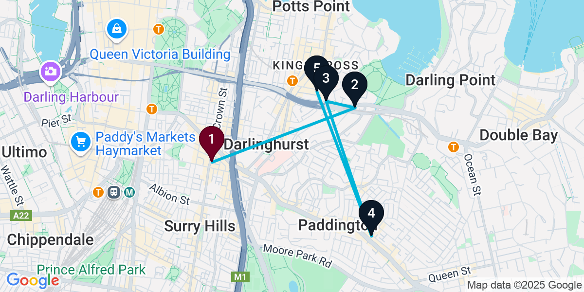 Map for 5-Stop Surry Hills Wine bar Bar Crawl