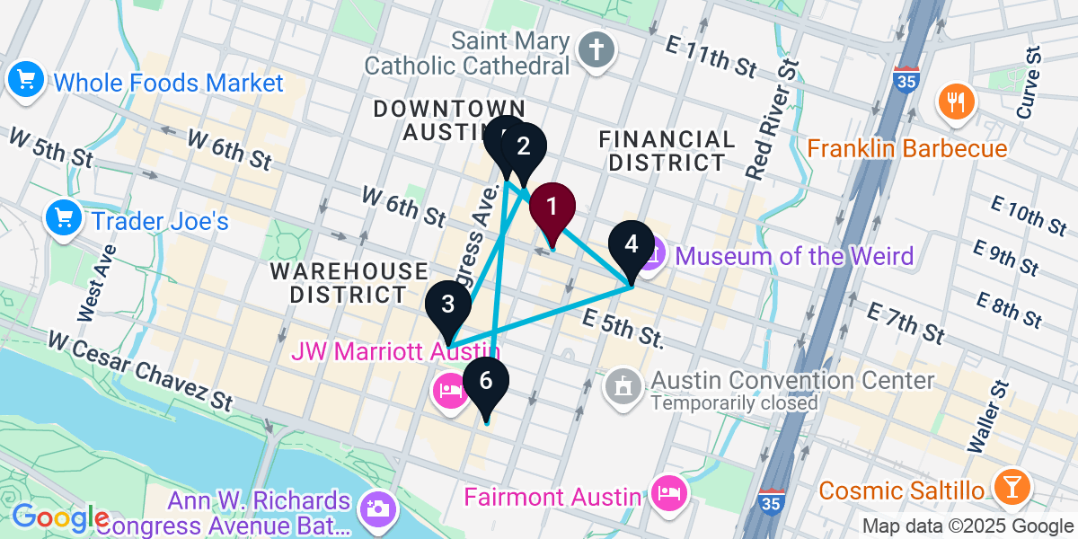 Map for 6-Stop Austin Wine bar Bar Crawl