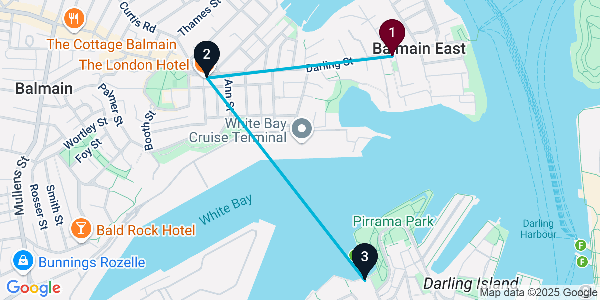 Map for 3-Stop Balmain East Rooftop Bar Crawl