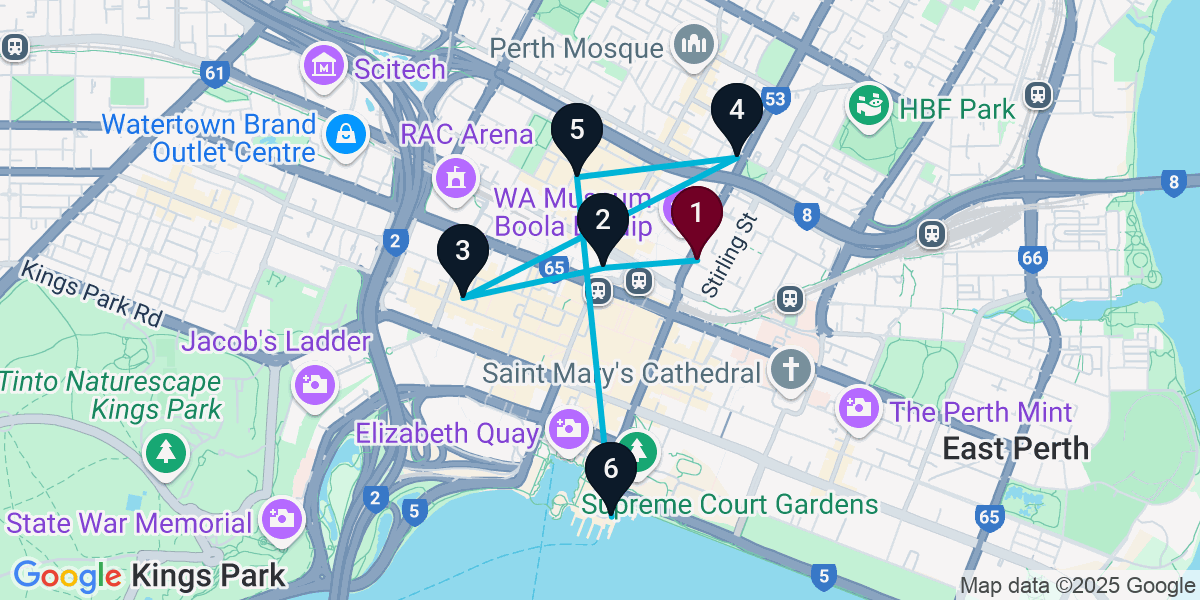 Map for 6-Stop Perth Bar Crawl