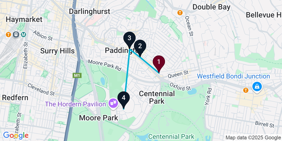 Map for 4-Stop Woollahra Pub Bar Crawl