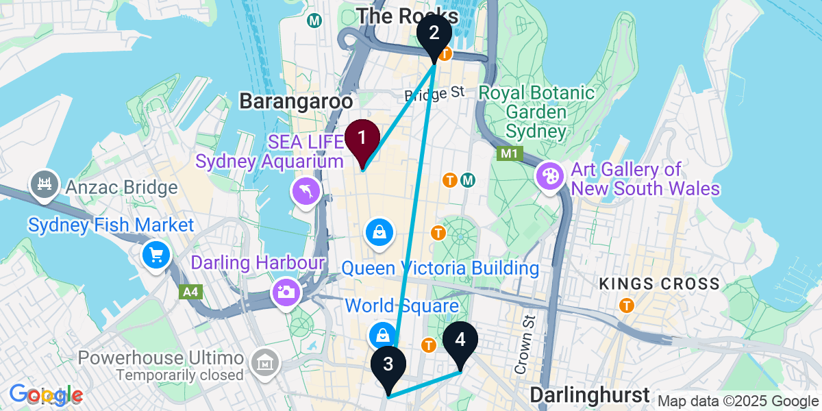 Map for 4-Stop Sydney Live music Bar Crawl