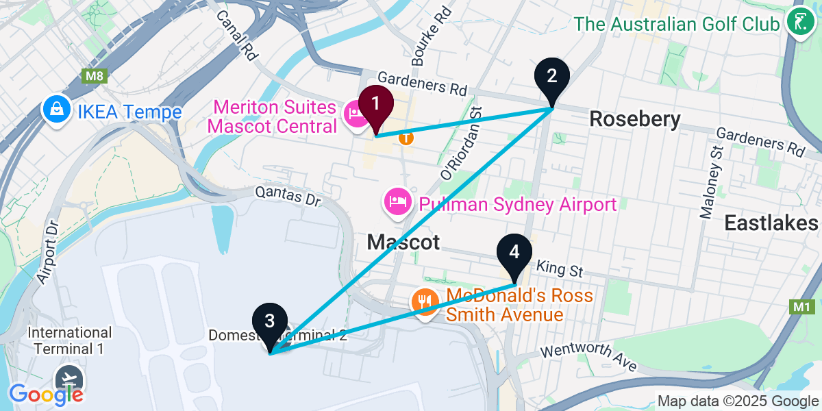 Map for 4-Stop Mascot Pub Bar Crawl