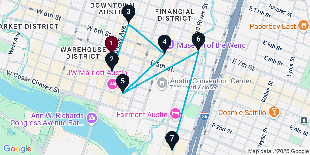 Map for 7-Stop Austin Cocktail Bar Crawl