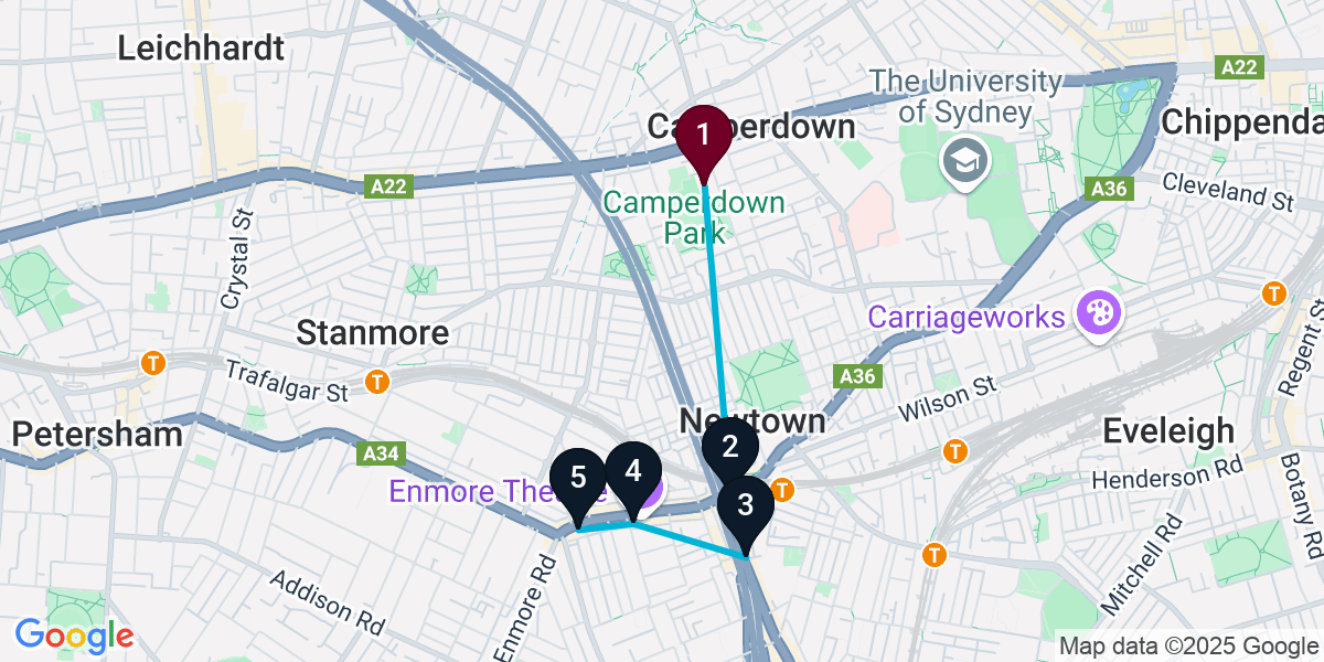 Map for 5-Stop Camperdown Bar Crawl