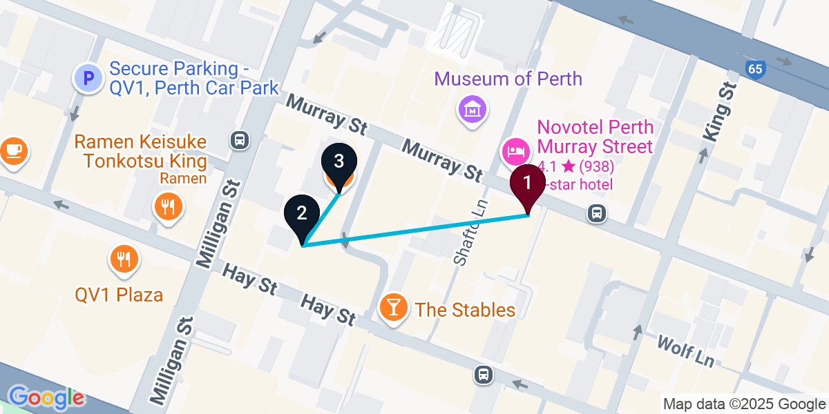 Map for 3-Stop Perth Bar Crawl