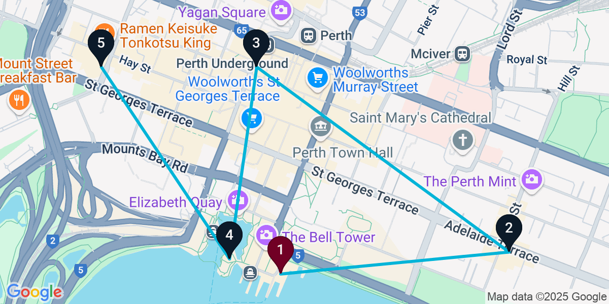 Map for 5-Stop Perth Wine bar Bar Crawl